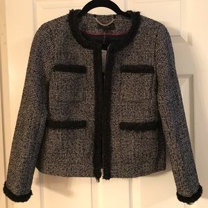 Glen plaid lady jacket with braided trim